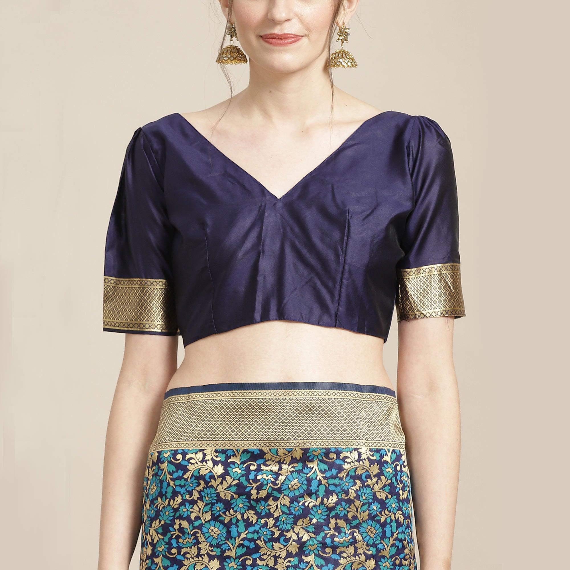 Eye-catching Blue Colored Festive Wear Woven Silk Blend Saree - Peachmode