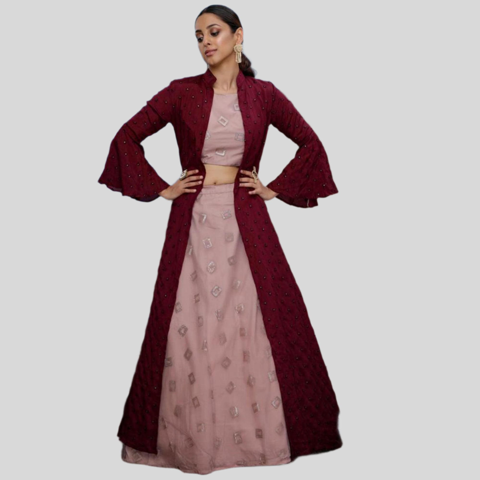 Eye-catching Dusty Pink-Purple Colored Party Wear Embroidered Net Lehenga Choli - Peachmode
