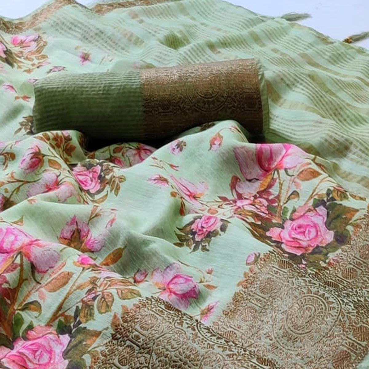 Eye-catching Green Colored Festive Wear Woven Banarasi Silk Saree - Peachmode