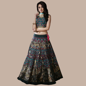 Eye-catching Green Colored Party Wear Foil Printed Thai Silk Lehenga Choli - Peachmode