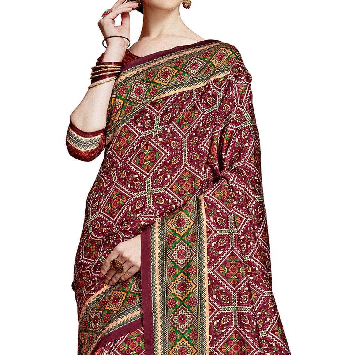 Eye-catching Maroon Colored Festive Wear Printed Silk Saree - Peachmode