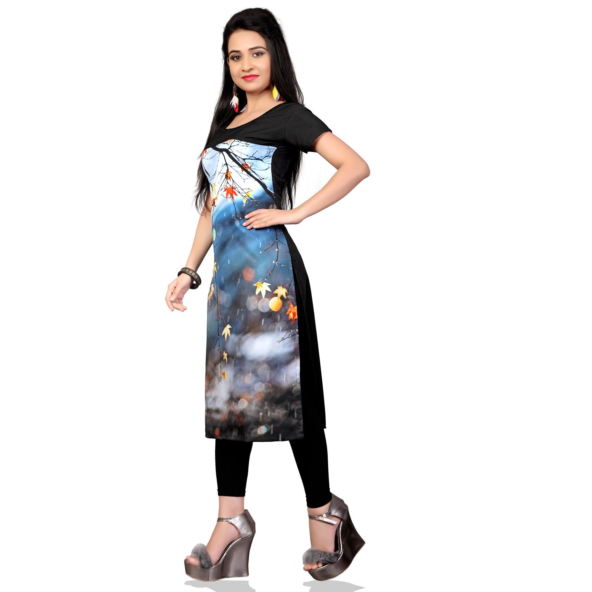 Eye-Catching Multi Colored Casual Printed Crepe Kurti - Peachmode