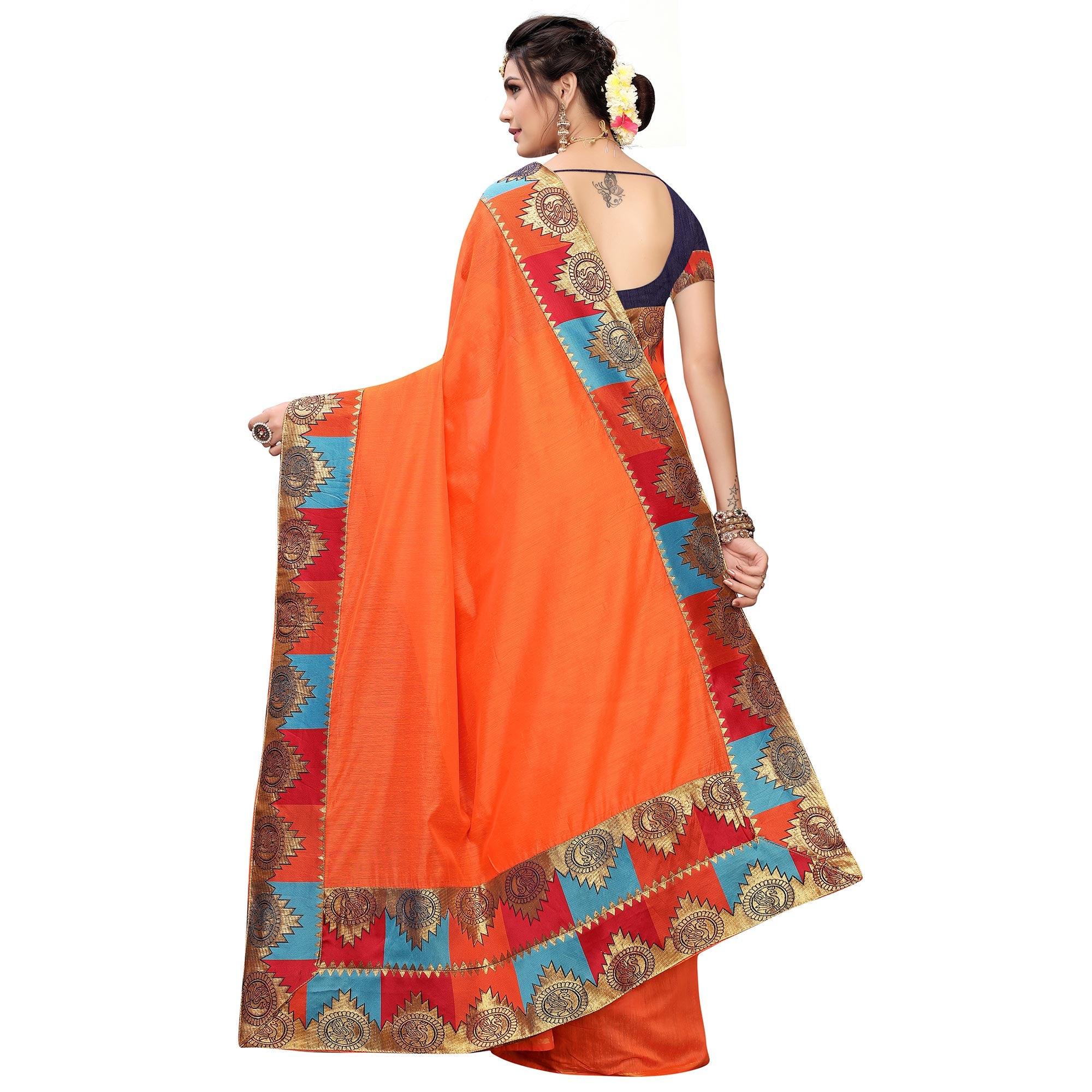 Eye-catching Orange Colored Festive Wear Chanderi Silk Saree - Peachmode