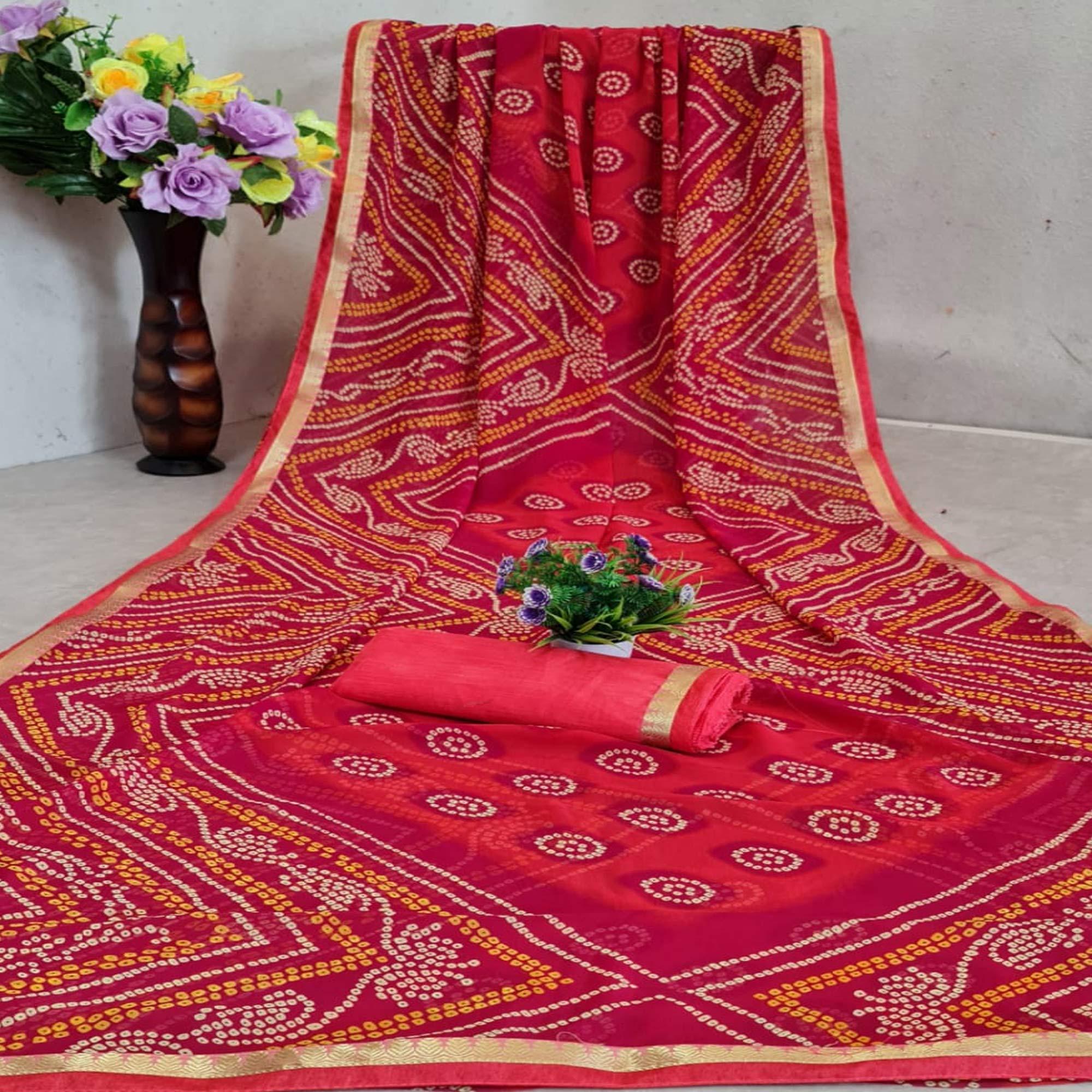 Eye-catching Pink Colored Festive Wear Woven Moss Georgette Saree - Peachmode