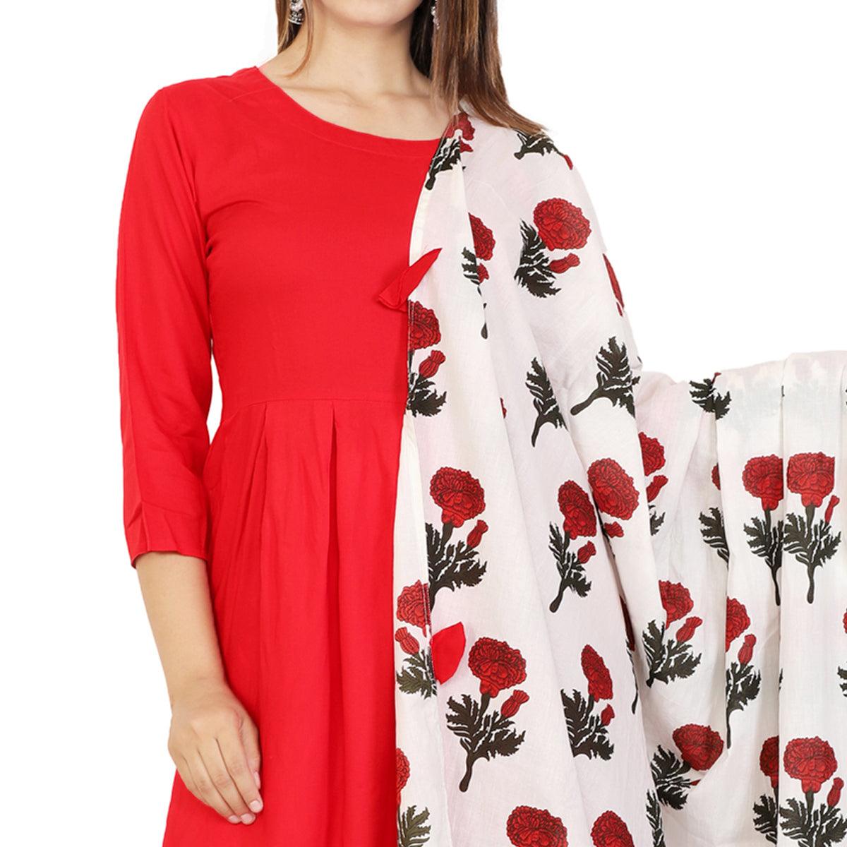 Eye-catching Red Colored Casual Wear Viscose Kurti With Dupatta - Peachmode