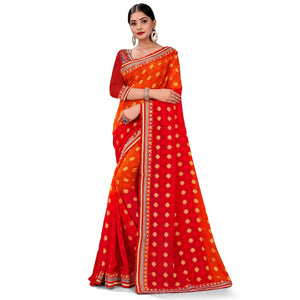 Eye-catching Red Colored Party Wear Georgette Saree - Peachmode