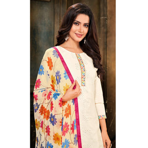 Eye-catching White Colored Partywear Embroidered Chanderi Dress Material - Peachmode