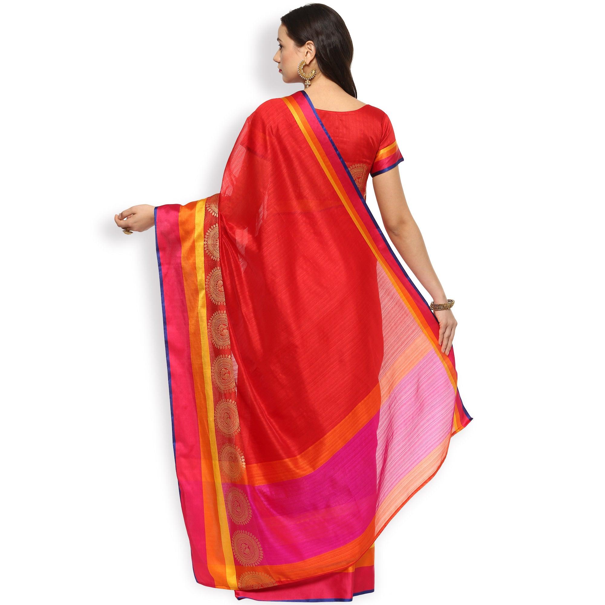 Eye-catchy Red Colored Festive Wear Cotton Silk Saree - Peachmode
