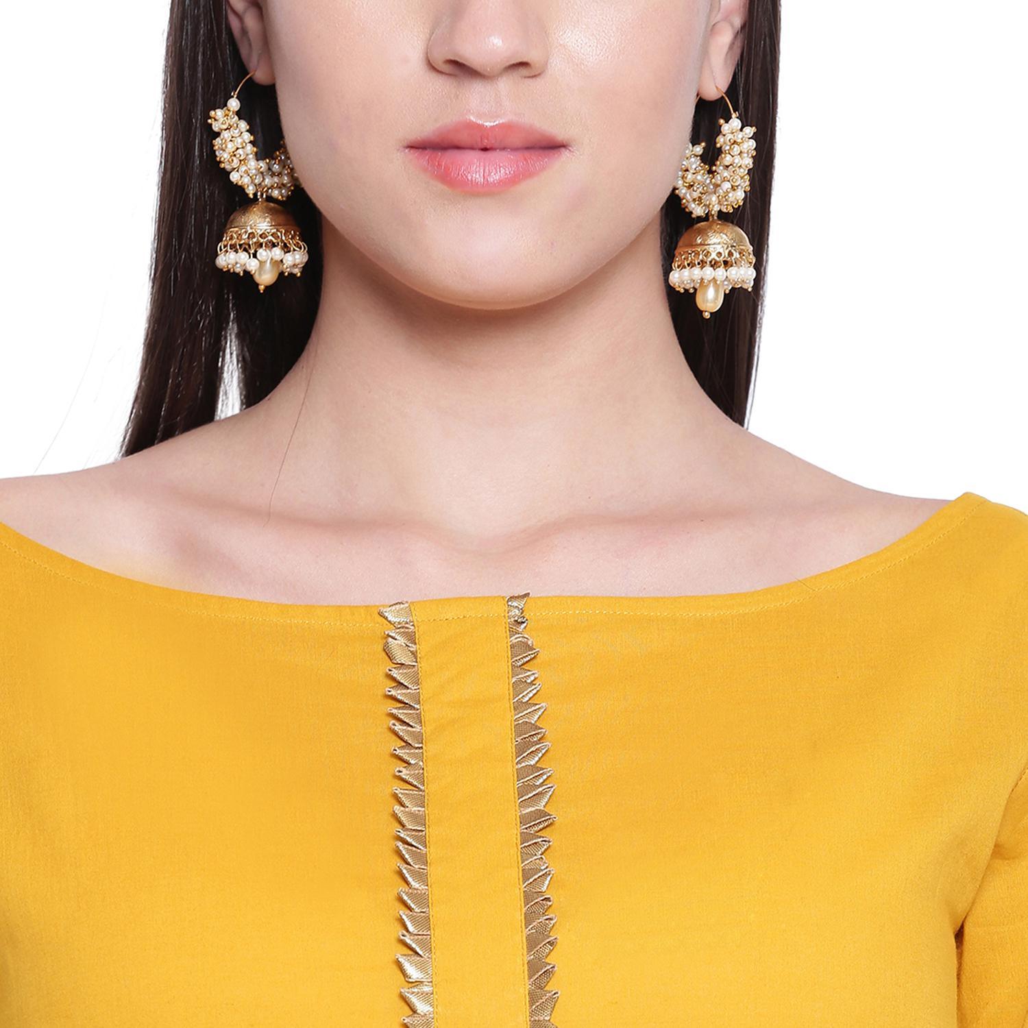 Fabnest - Yellow Colored Casual Wear Gota Work Cotton Kurti Pant Set - Peachmode
