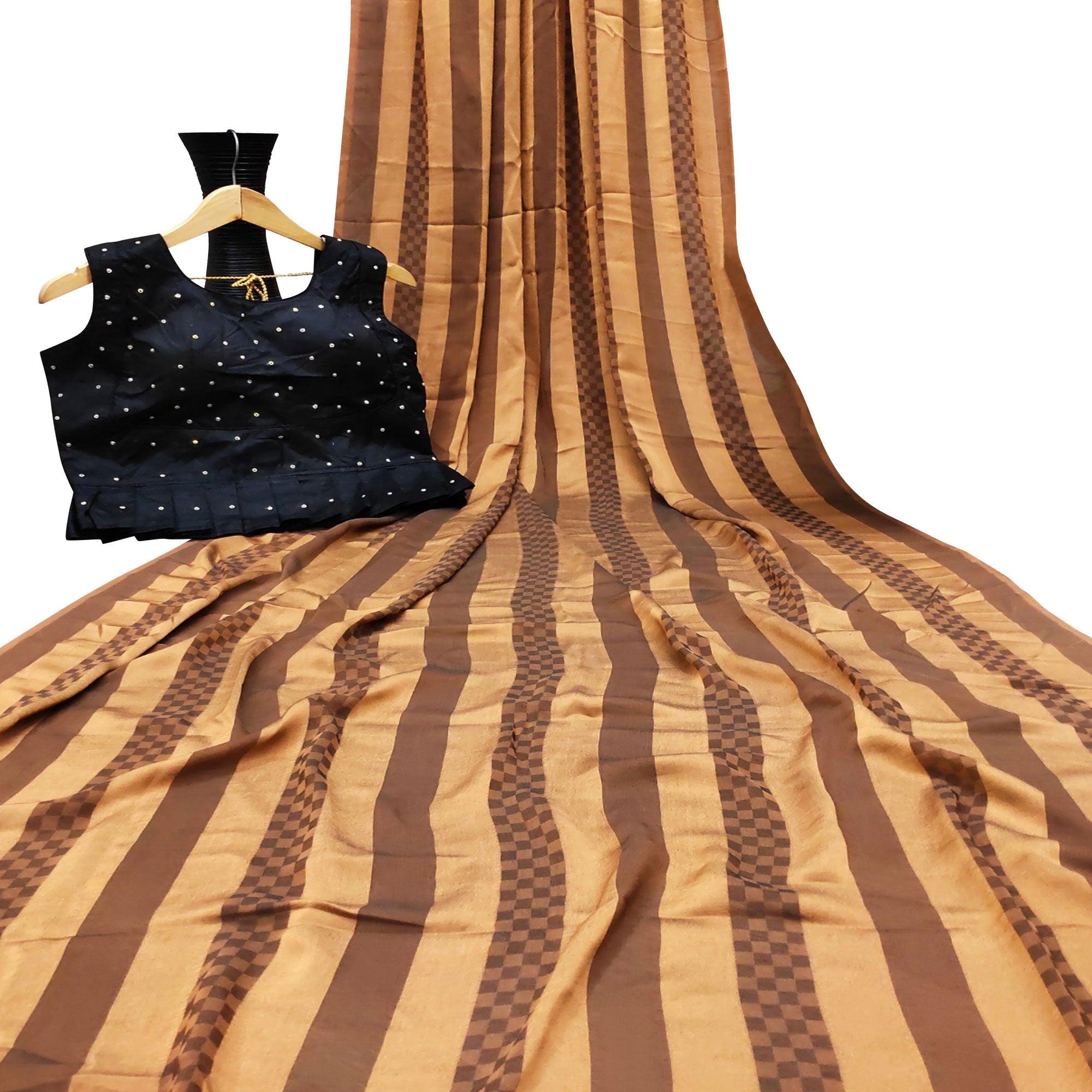 Fantastic Beige Colored Partywear Printed Brasso Saree - Peachmode