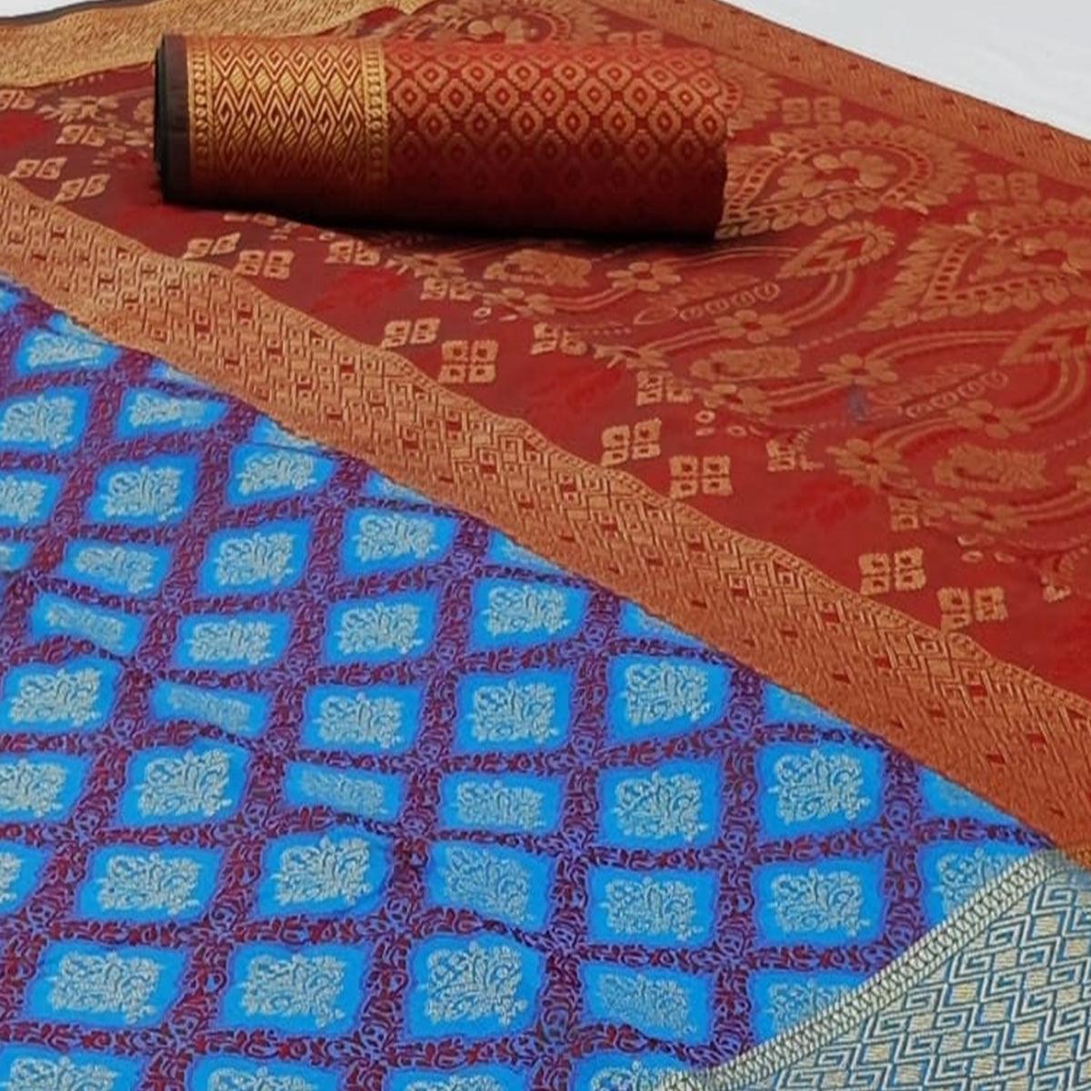 Fantastic Blue Colored Festive Wear Woven Patola Silk Saree - Peachmode