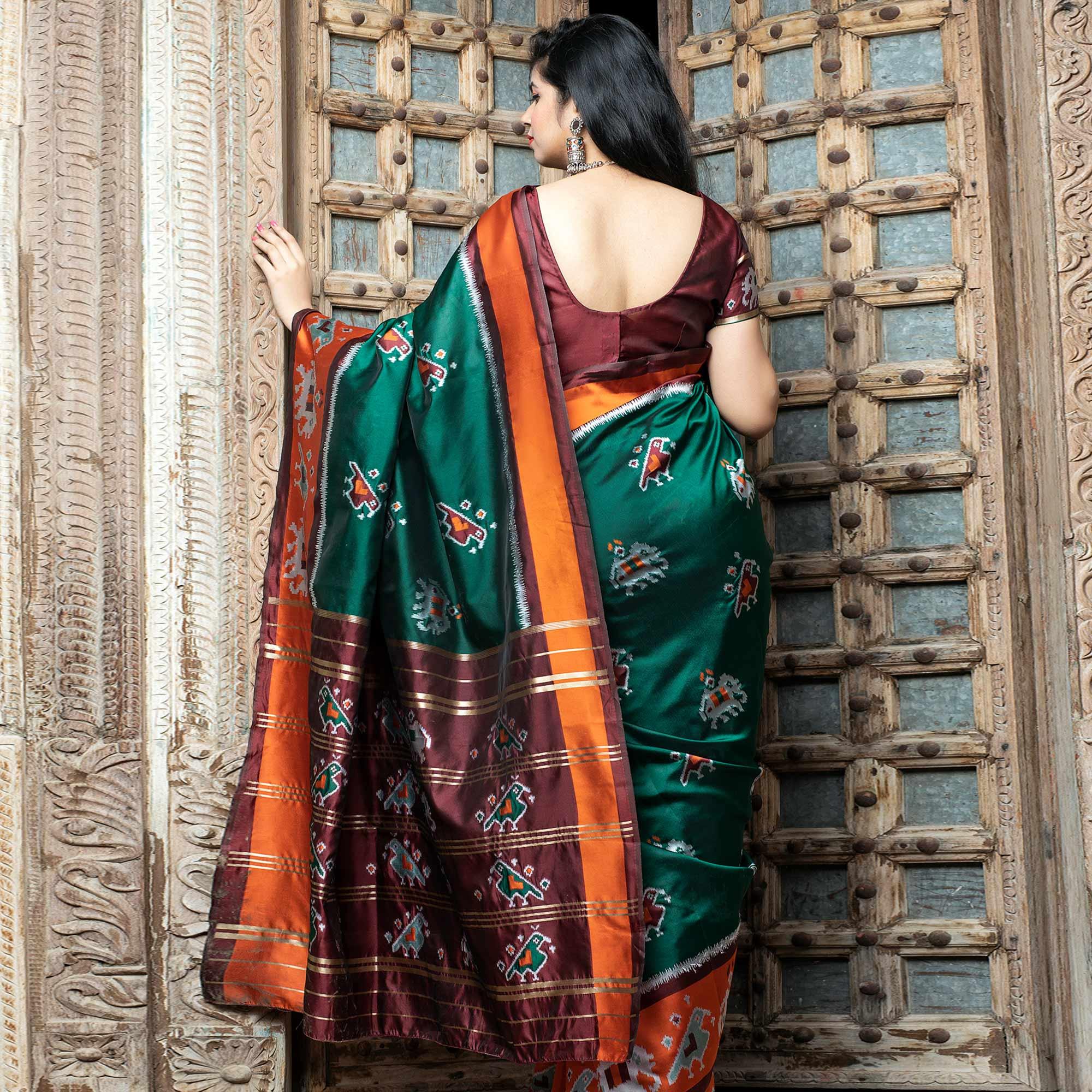Fantastic Green Colored Festive Wear Woven Patola Silk Saree - Peachmode