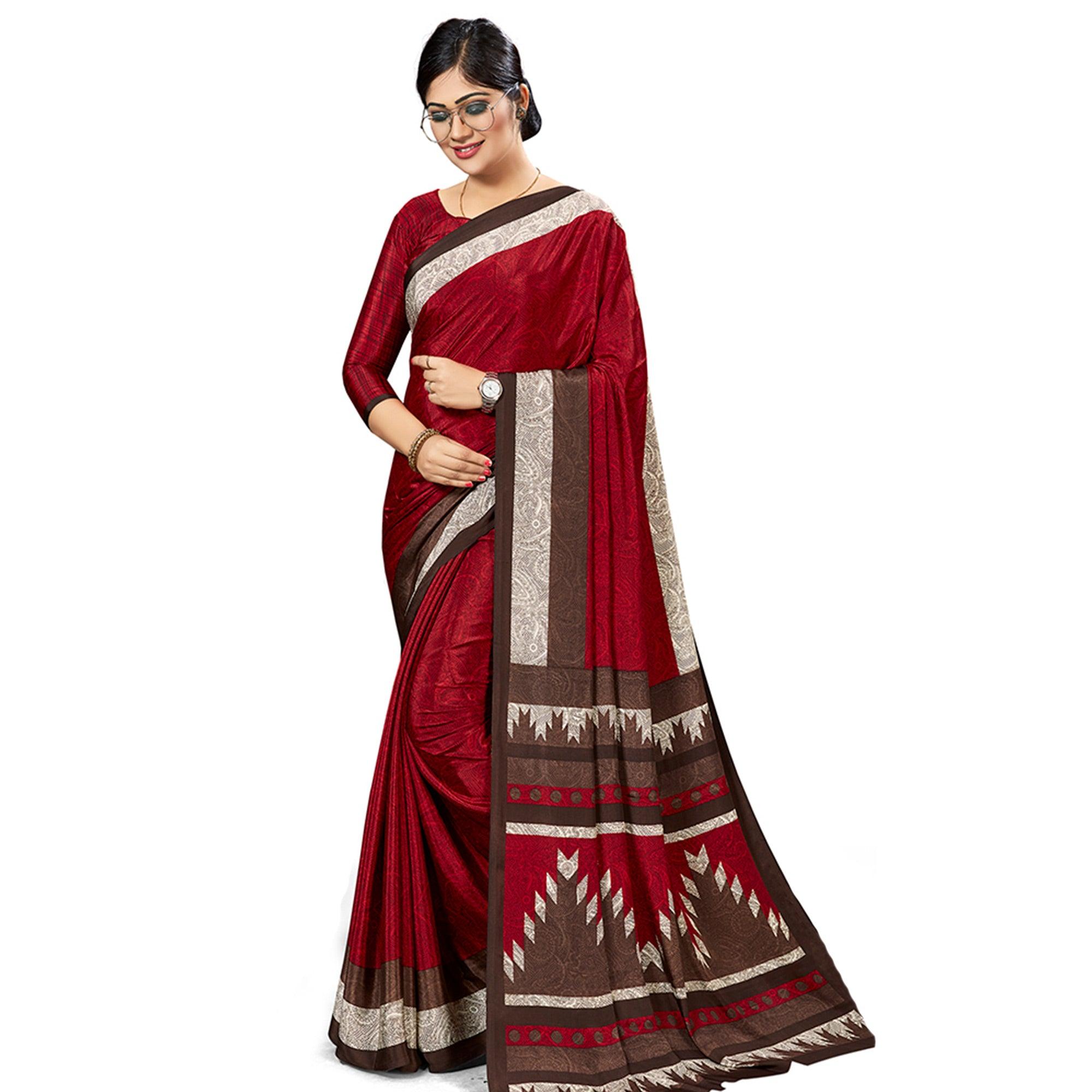 Fantastic Maroon Colored Casual Wear Printed Crepe Saree - Peachmode