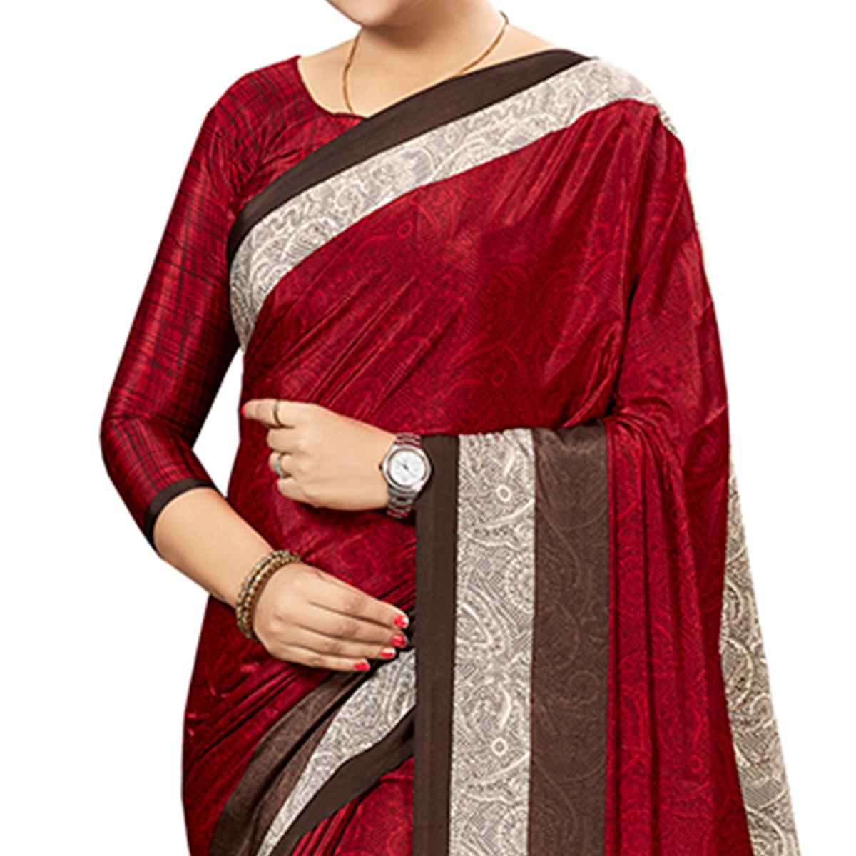 Fantastic Maroon Colored Casual Wear Printed Crepe Saree - Peachmode