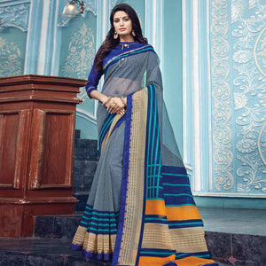 Fantastic Navy Blue Colored Partywear Printed Silk Saree - Peachmode