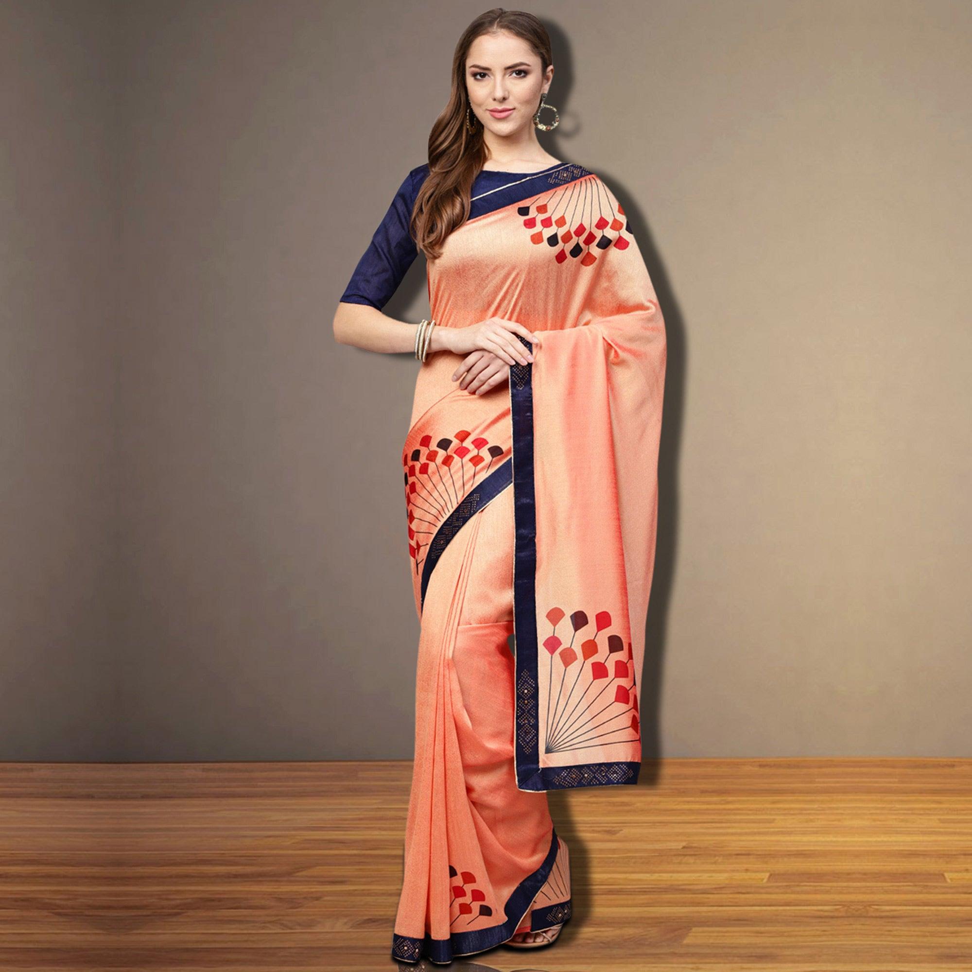Fantastic Peach Colored Partywear Embroidered Silk Saree - Peachmode