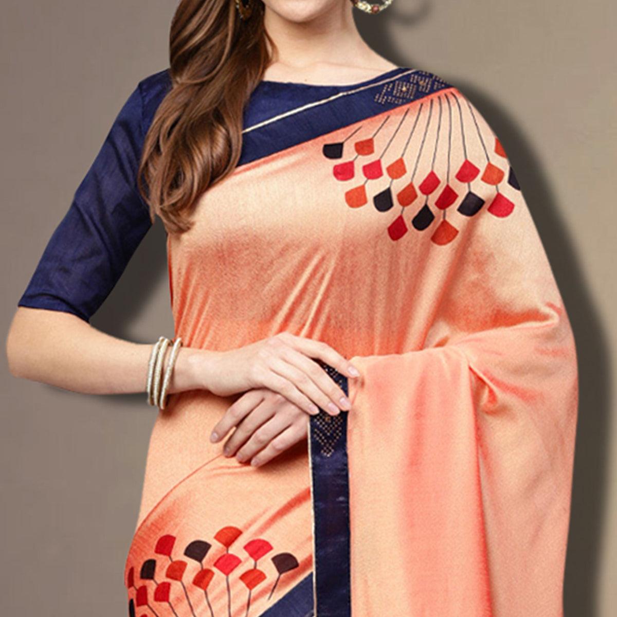 Fantastic Peach Colored Partywear Embroidered Silk Saree - Peachmode