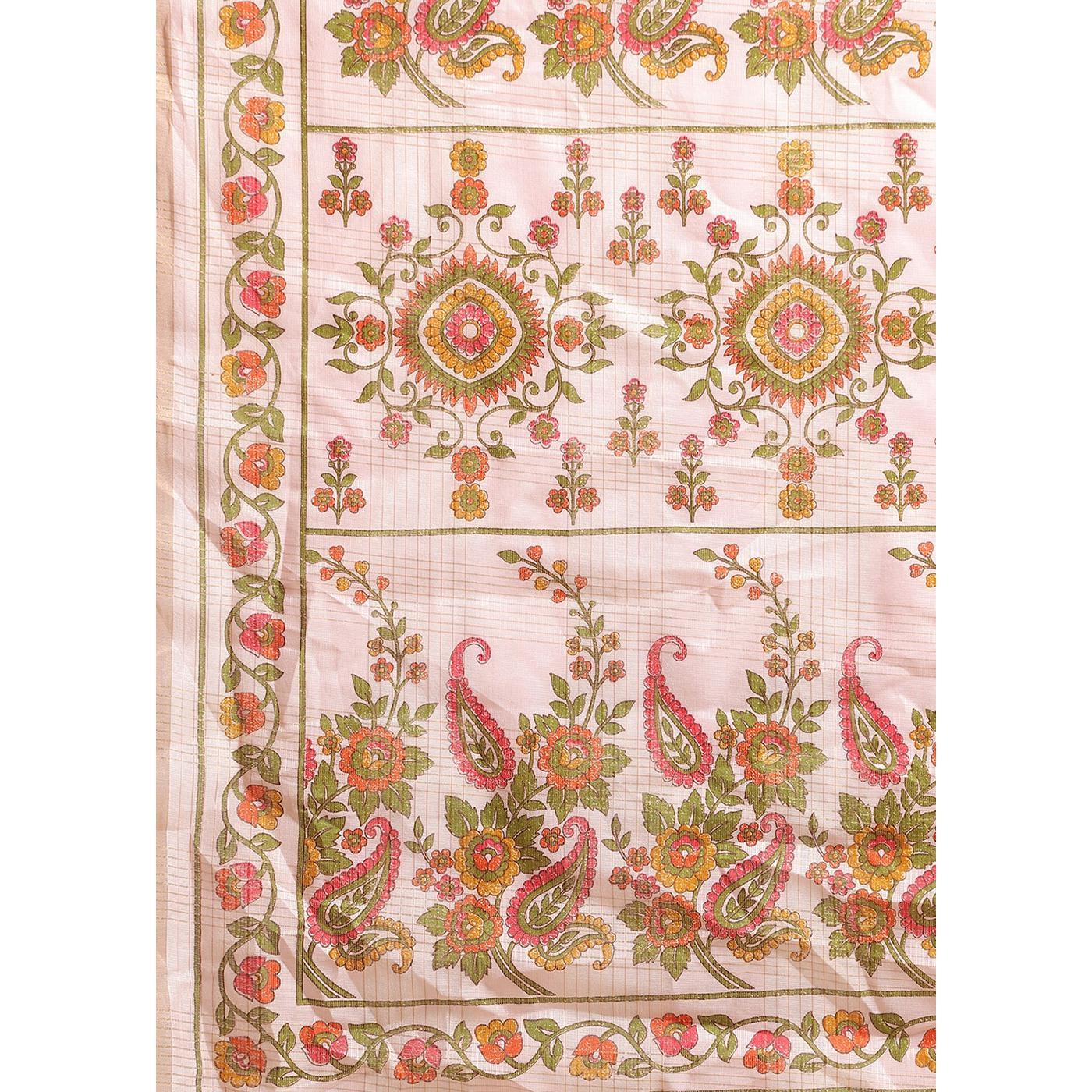 Fantastic Pink Colored Casual Wear Floral Printed Linen Saree - Peachmode