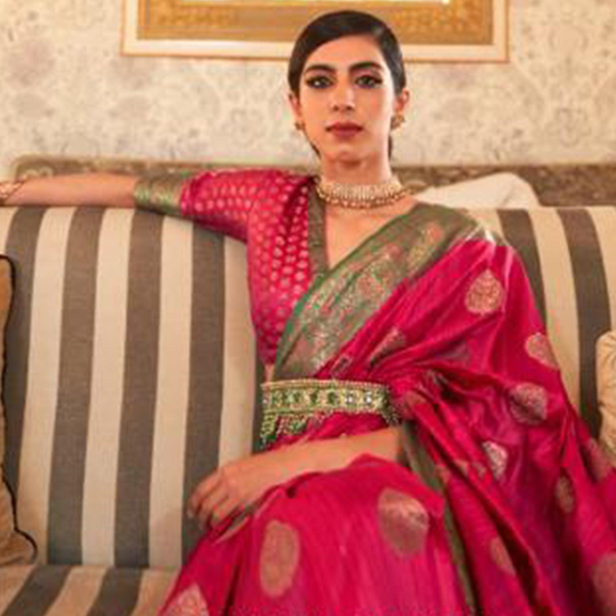 Fantastic Pink Colored Festive Wear Woven Silk Saree - Peachmode
