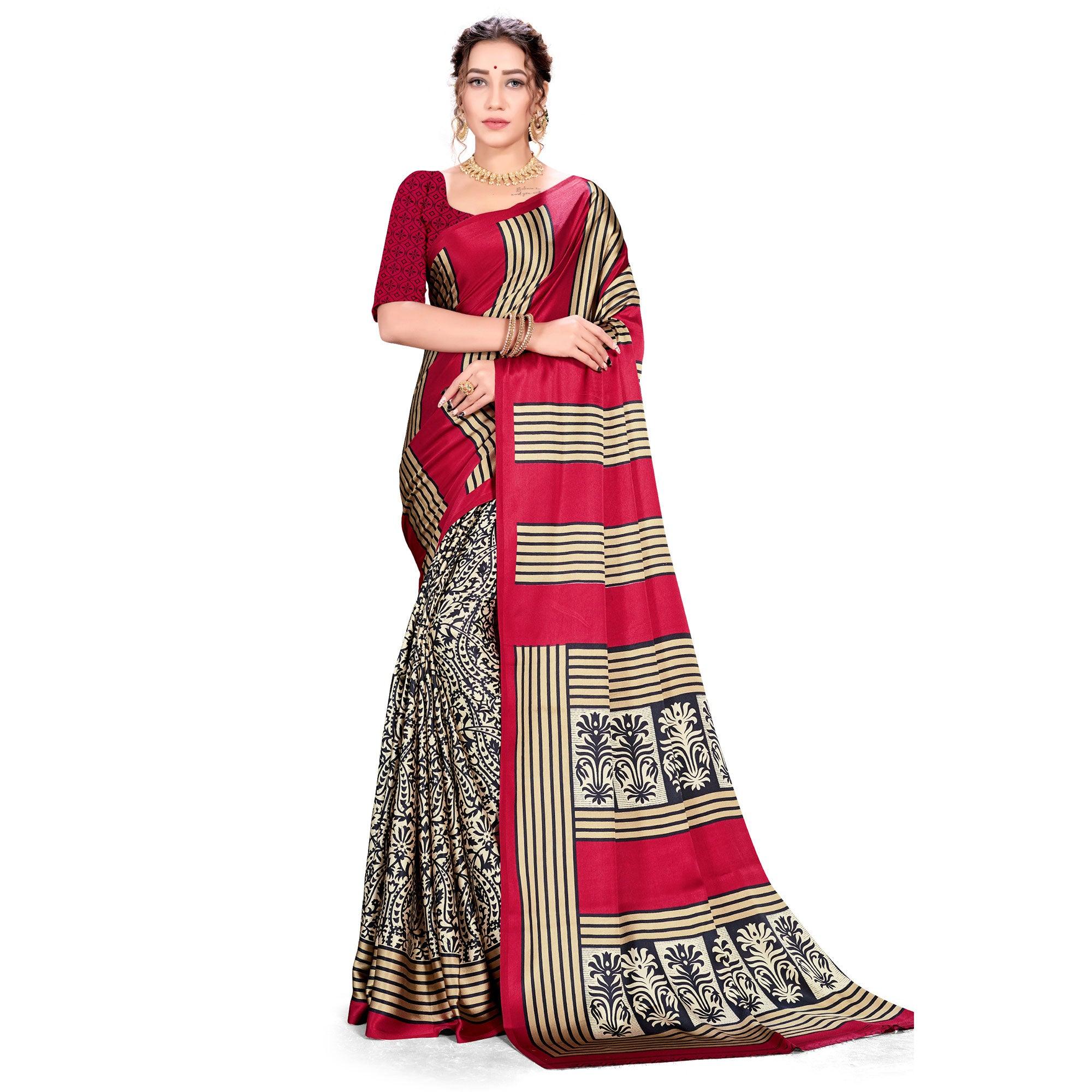 Fantastic Red Colored Festive Wear Printed Satin Crepe Saree - Peachmode