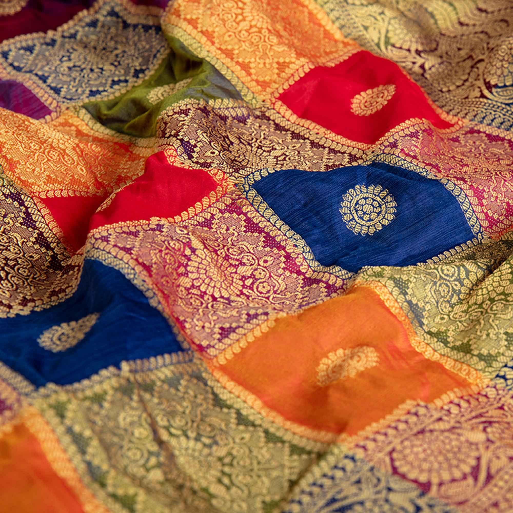 Fantastic Red-Multi Colored Festive Wear Woven Banarasi Silk Saree - Peachmode