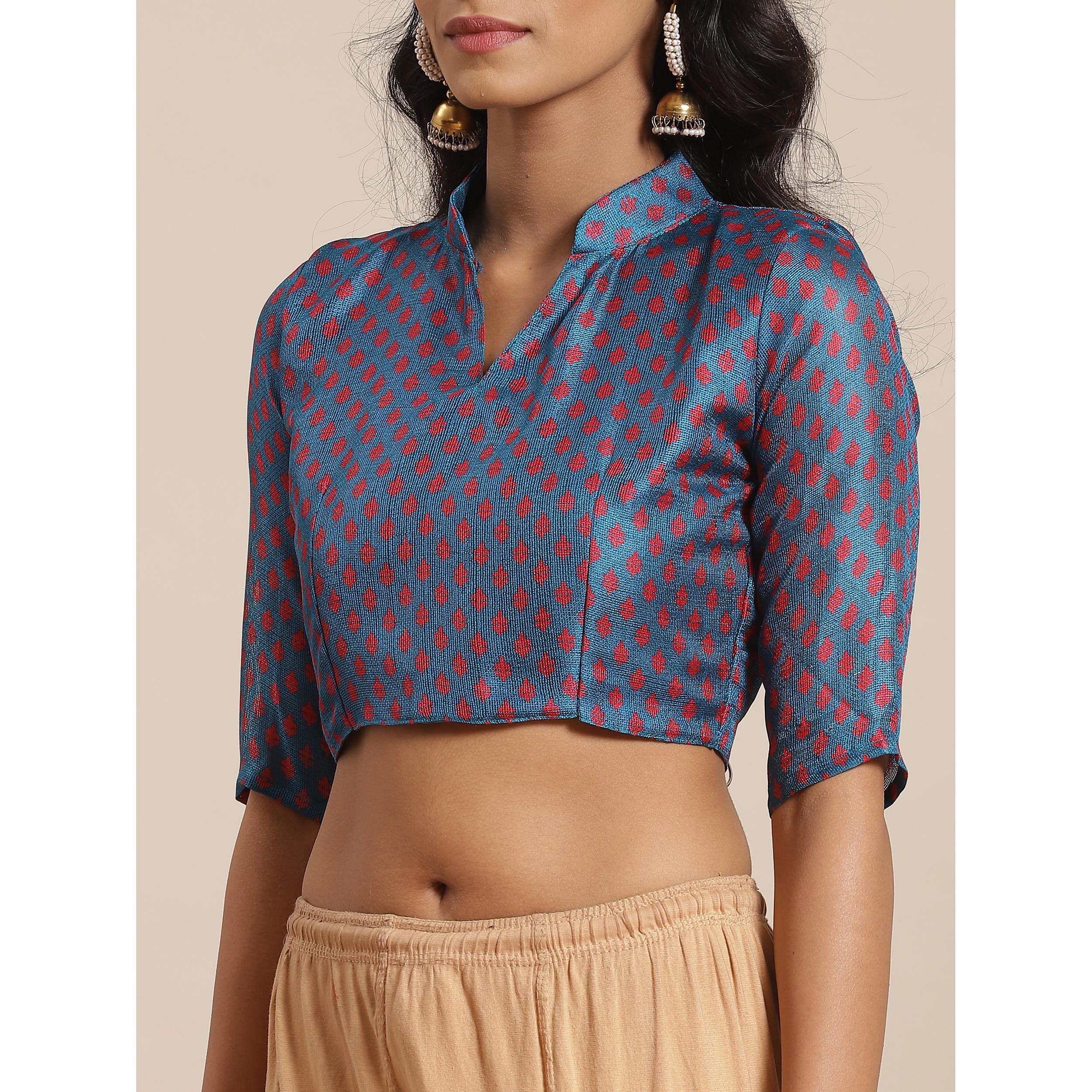 Fantastic Teal Blue Colored Casual Wear Printed Jute Silk Saree - Peachmode