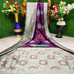 Fantastic Wine Colored Festive Wear Woven Silk Saree - Peachmode