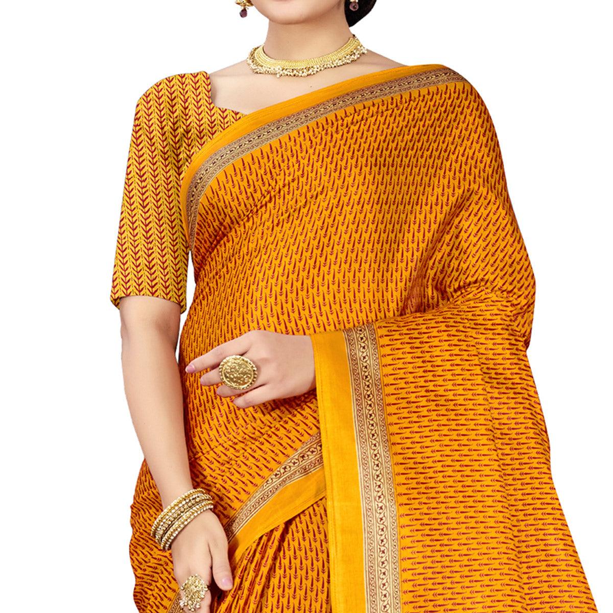 Fantastic Yellow Colored Casual Wear Cotton Silk Saree - Peachmode
