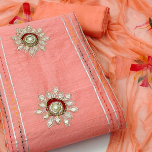 Fenta Embroidered Chanderi Dress Material - Peachmode
