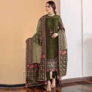 Mehendi Green Sequins Embroidered Georgette Pakistani Suit