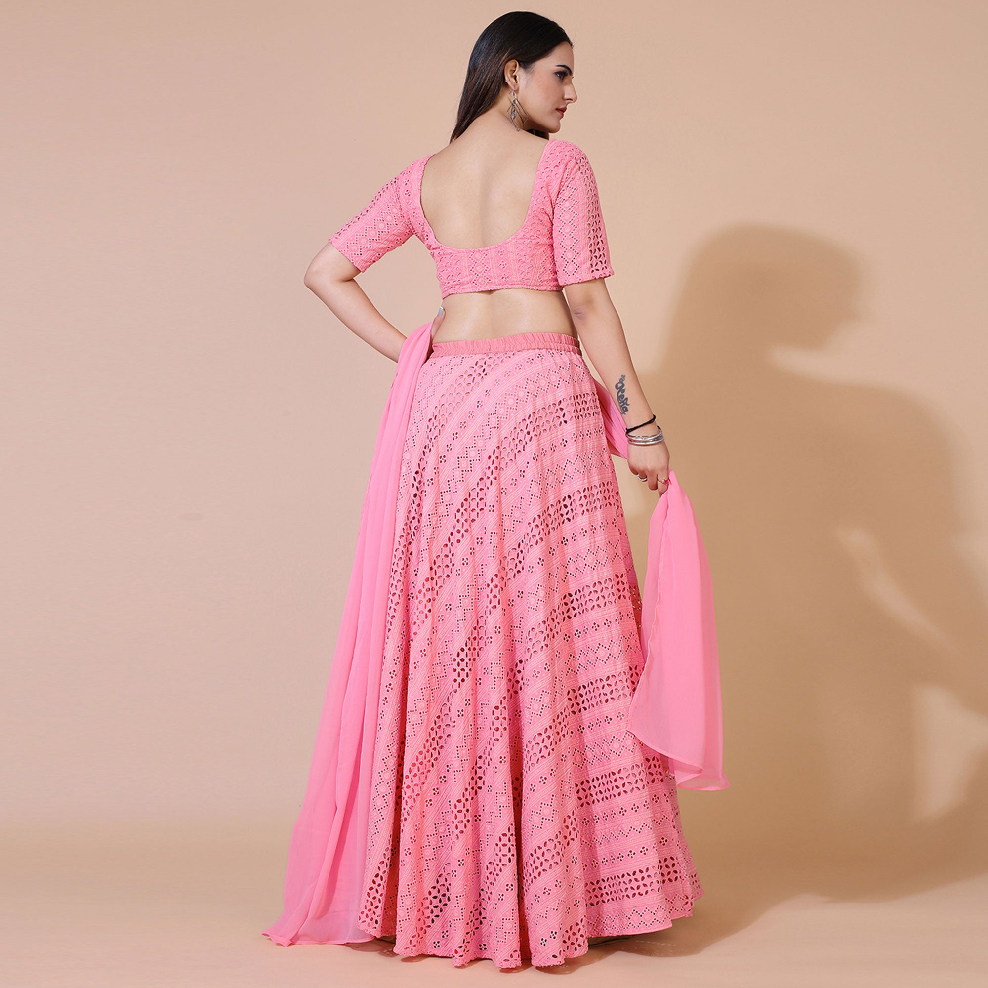 Pink Lucknowi Chikankari Work Rayon Lehenga Choli