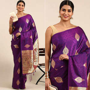 Purple Woven Kanjivaram Silk Saree WithTassels