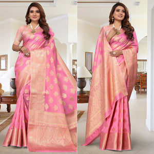 Pink Woven Organza Saree