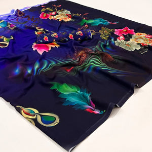 Blue Floral Digital Printed Georgette Saree