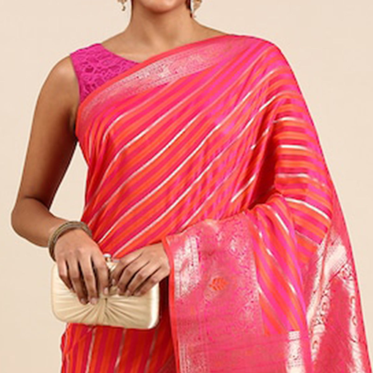 Pink Woven Kanjivaram Silk Saree WithTassels