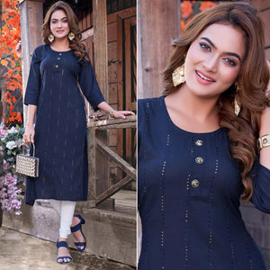 Navy Blue Sequins Embroidered Rayon Kurti