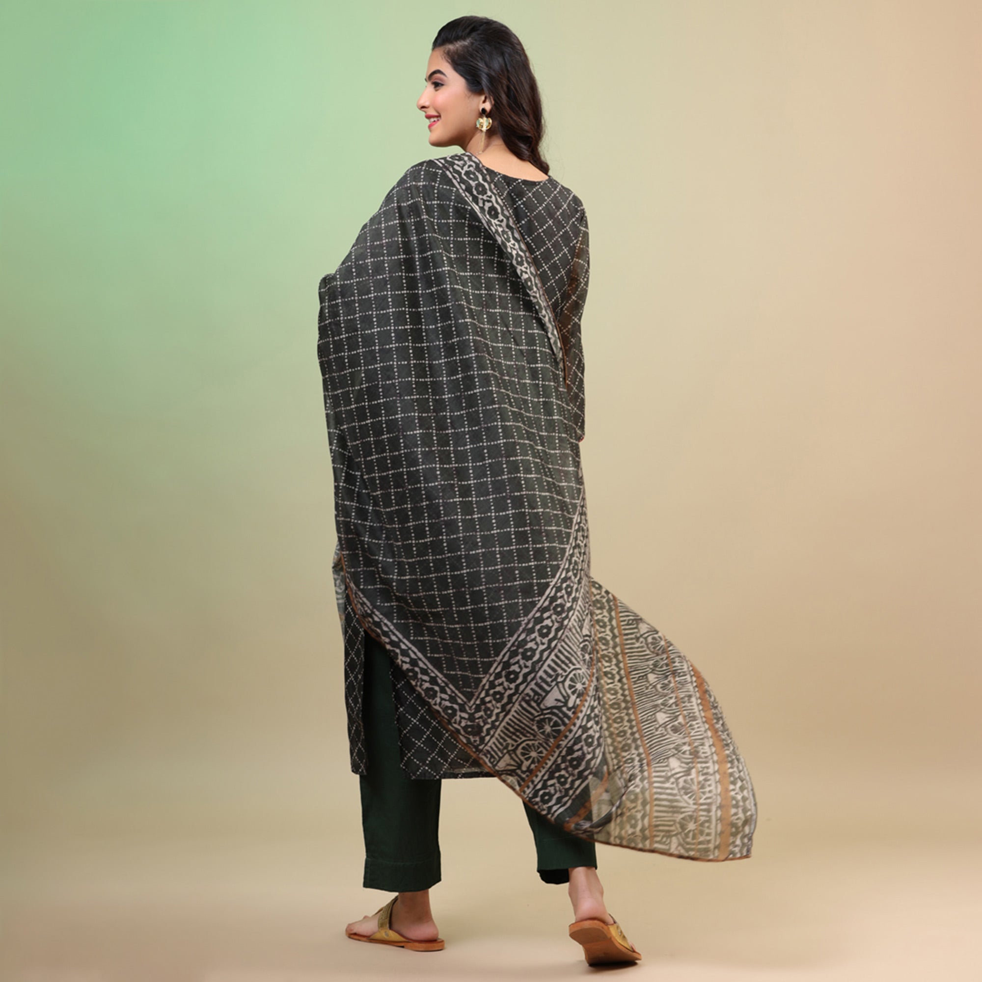 Black Printed Chanderi Salwar Suit
