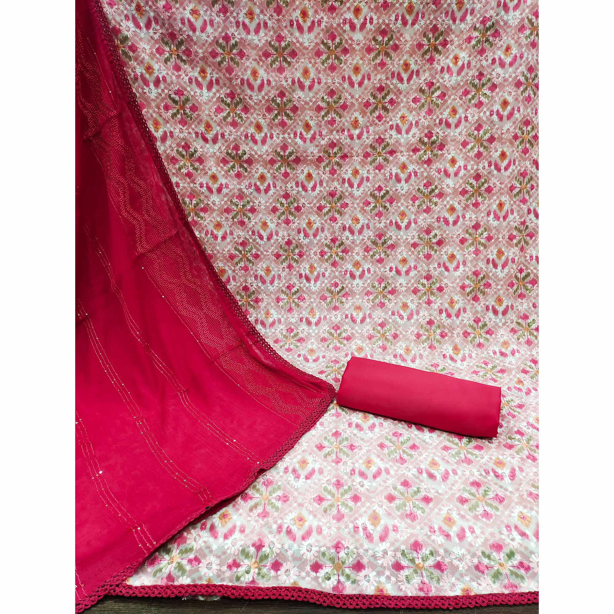 Pink Digital Printed With Embroidered Georgette Dress Material