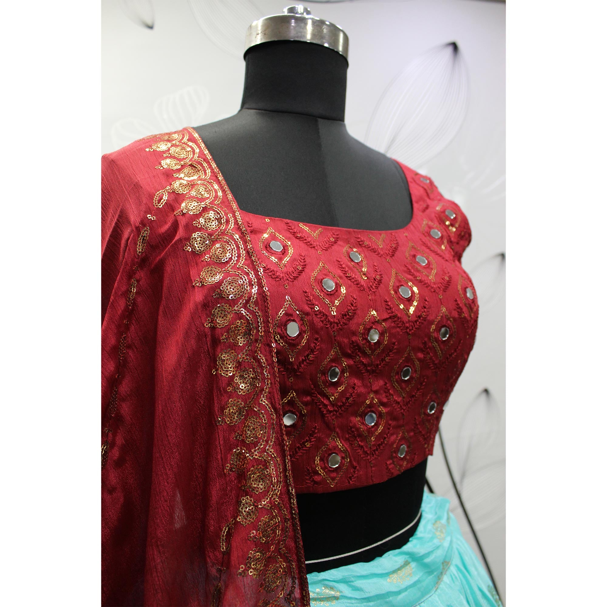 Sky Blue Foil Printed Chiffon Lehenga Choli