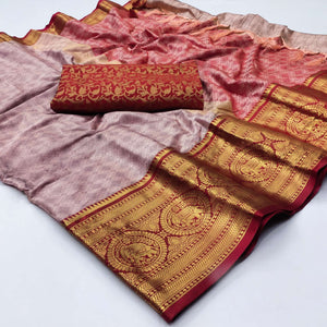 Grey Woven Cotton Silk Saree With Tassels