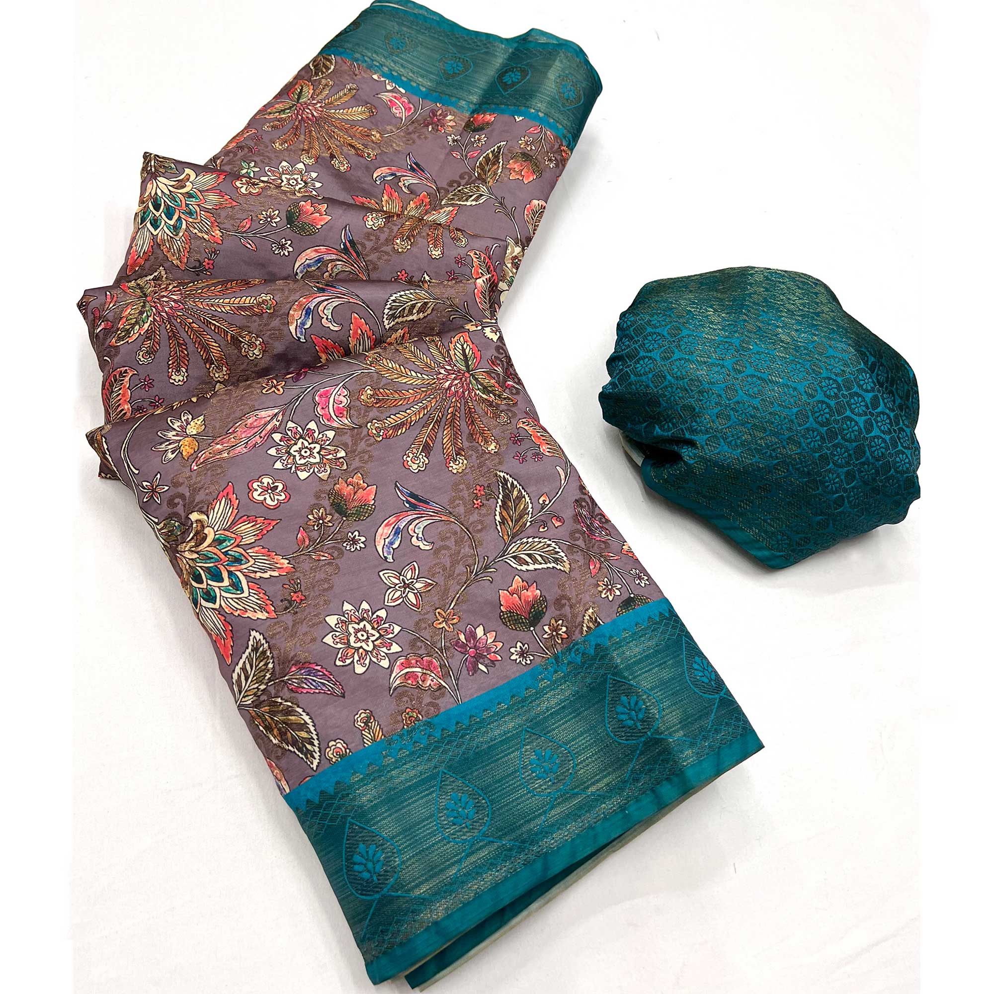 Grey Digital Printed Cotton Silk Saree