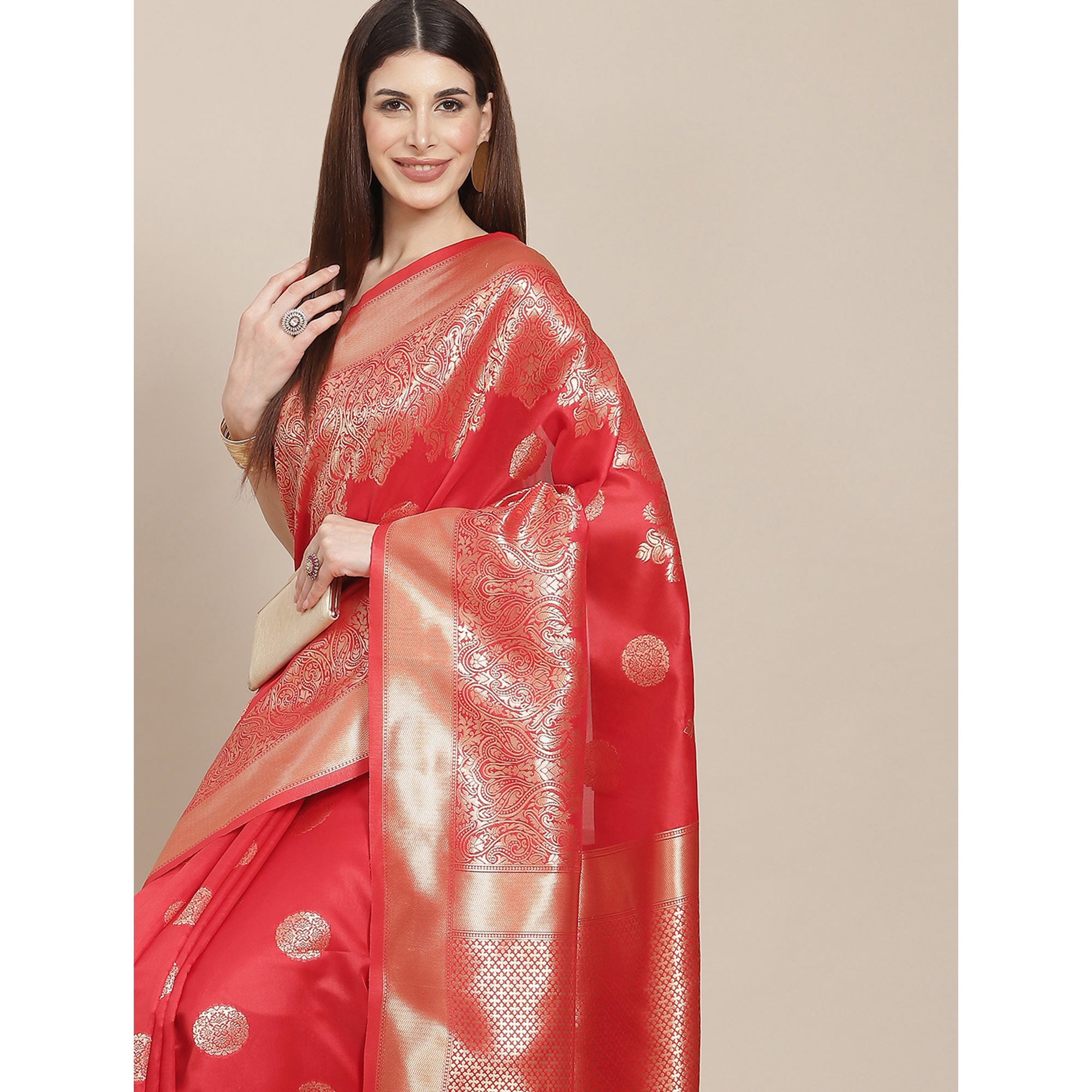 Red Woven Banarasi Silk Saree