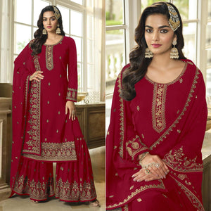 Maroon Floral Embroidered Georgette Sharara Suit