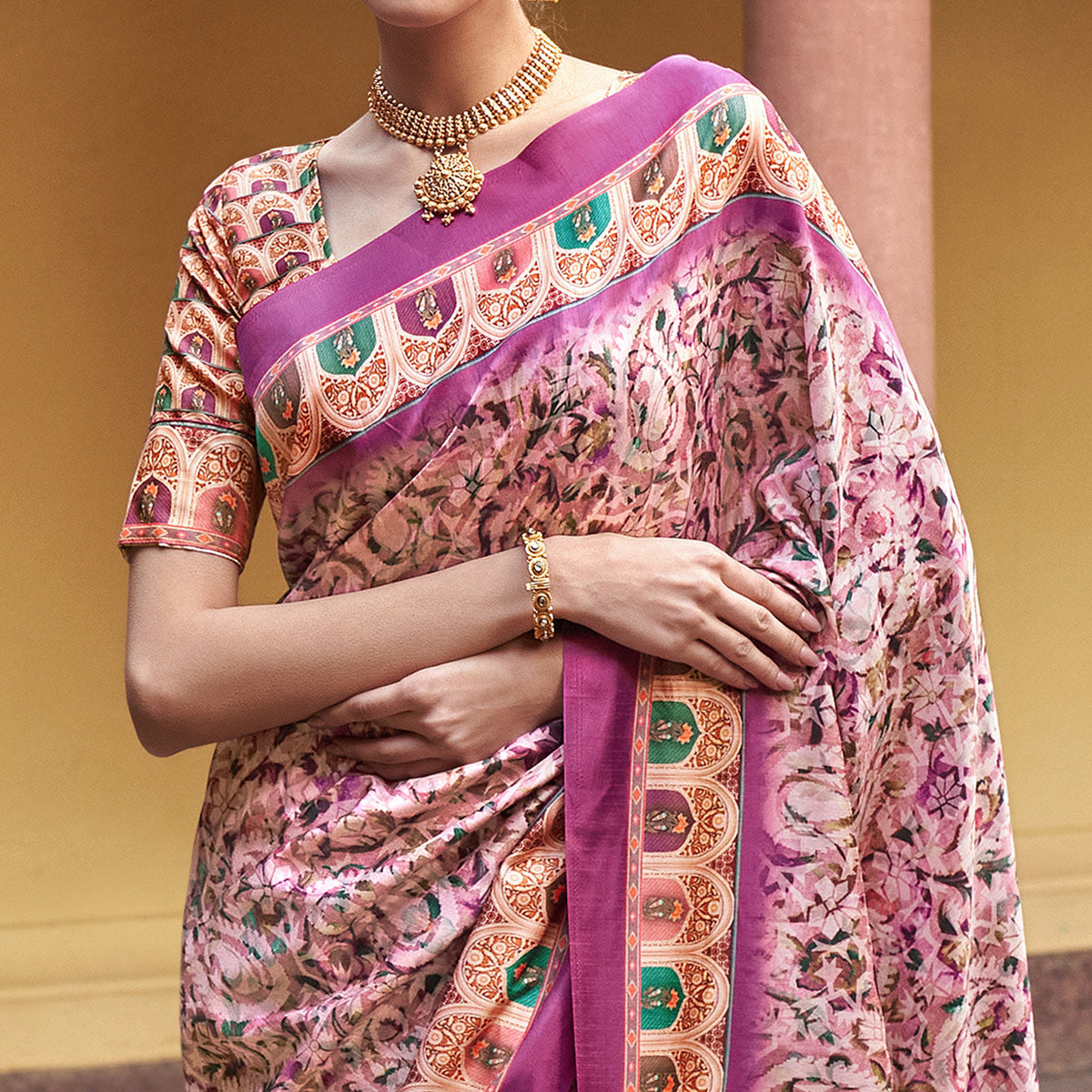 Purple Digital Printed Satin Saree