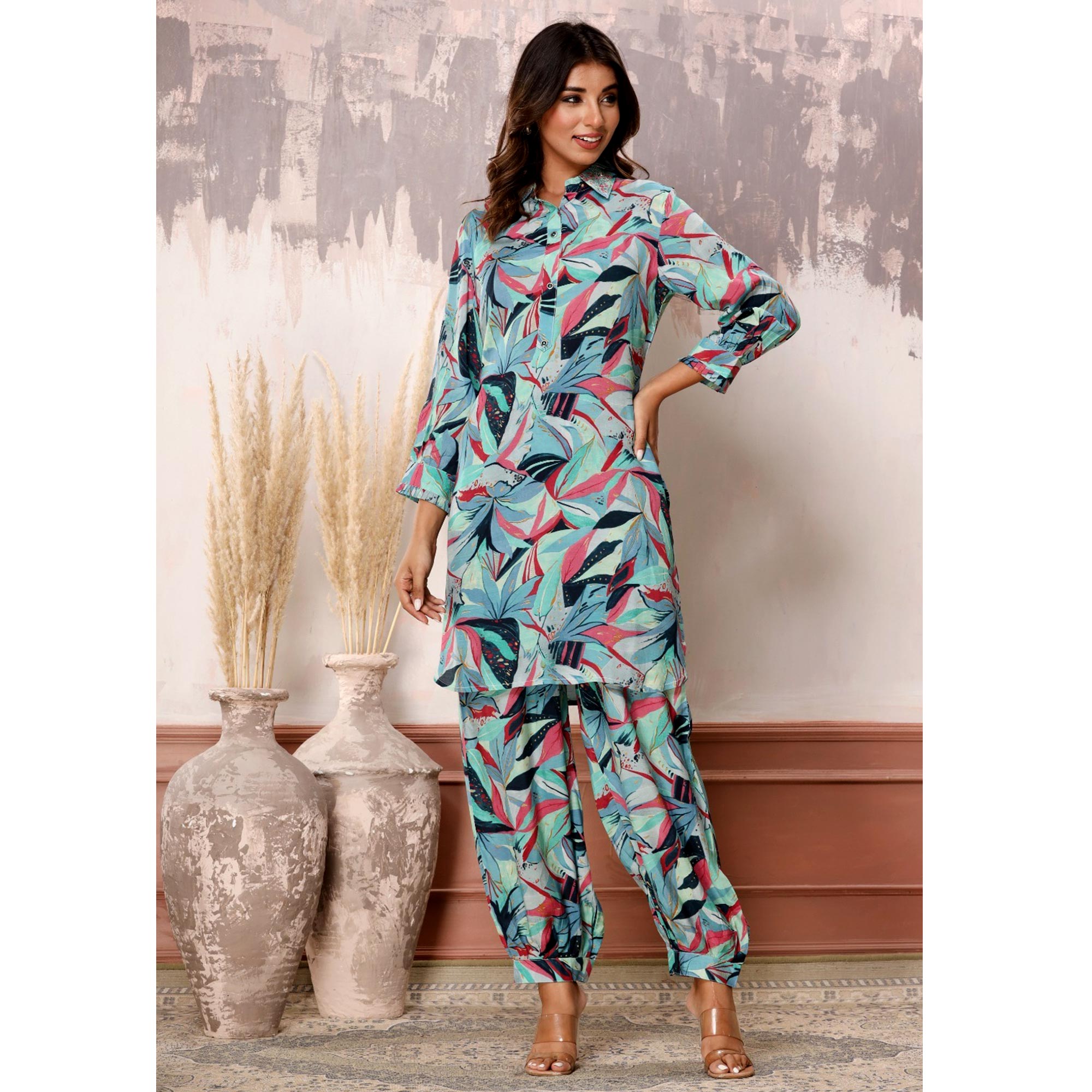Multicolor Floral Printed Muslin Co Ord Set