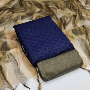 Royal Blue Woven Cotton Blend Dress Material