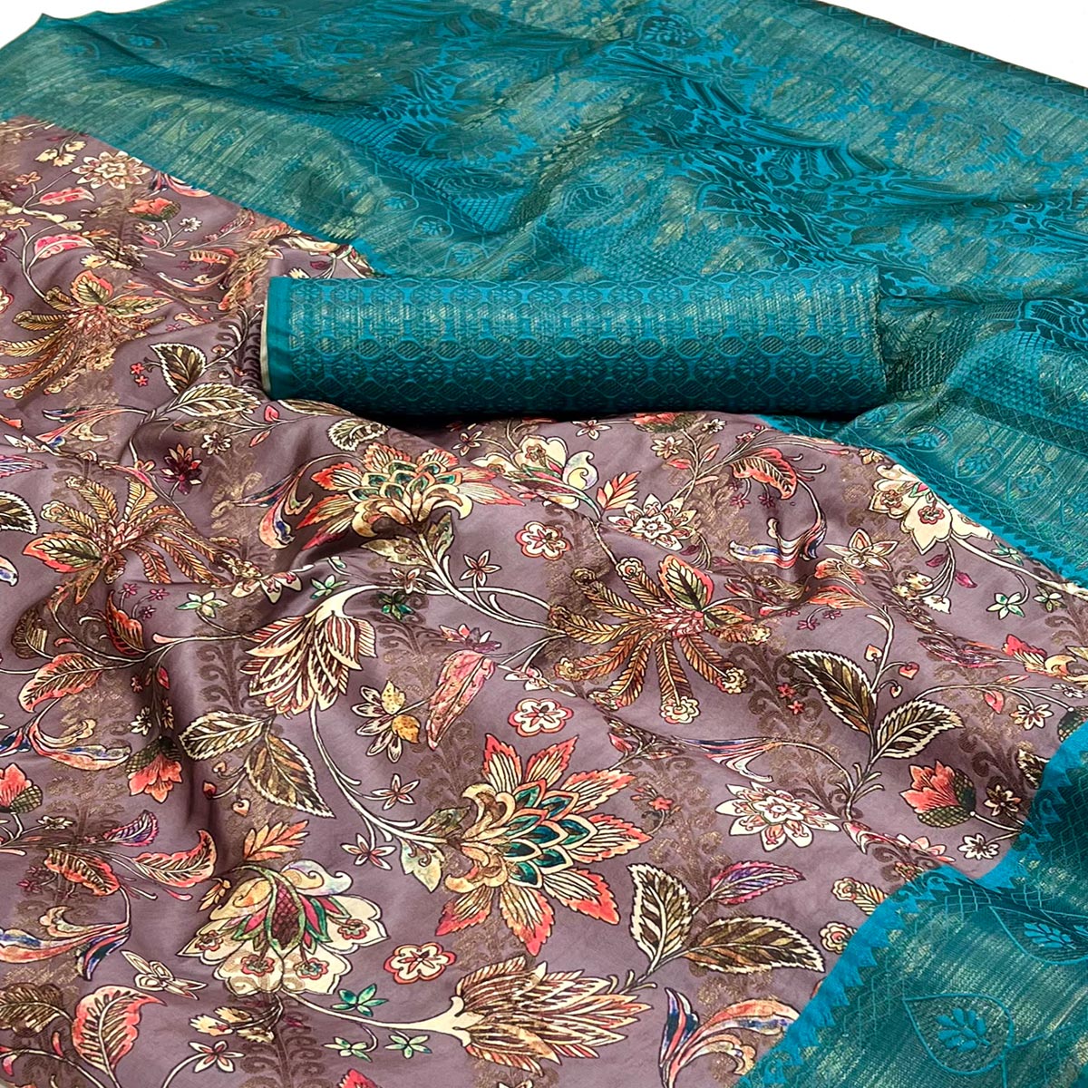 Grey Digital Printed Cotton Silk Saree