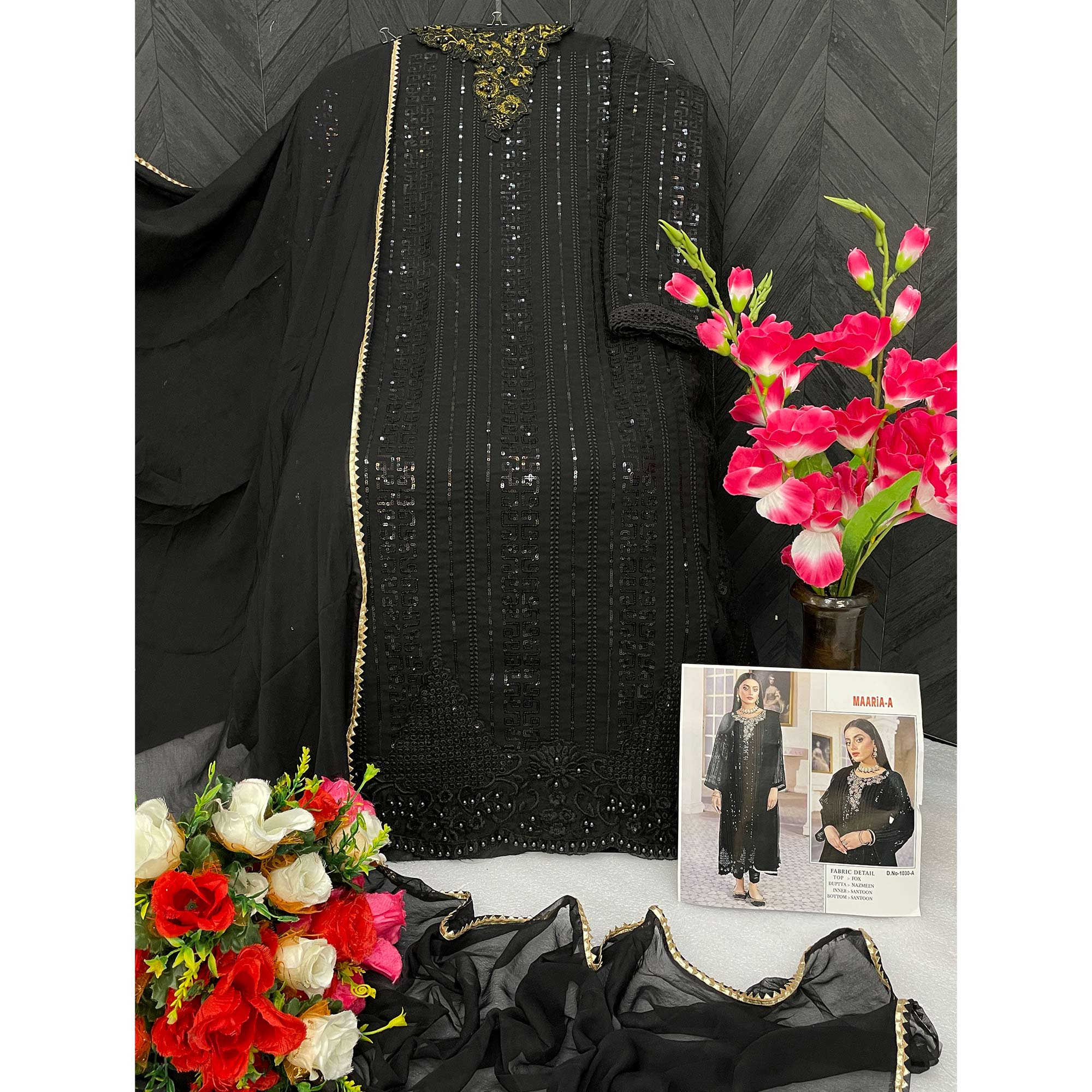 Black Sequins Embroidered Georgette Pakistani Suit
