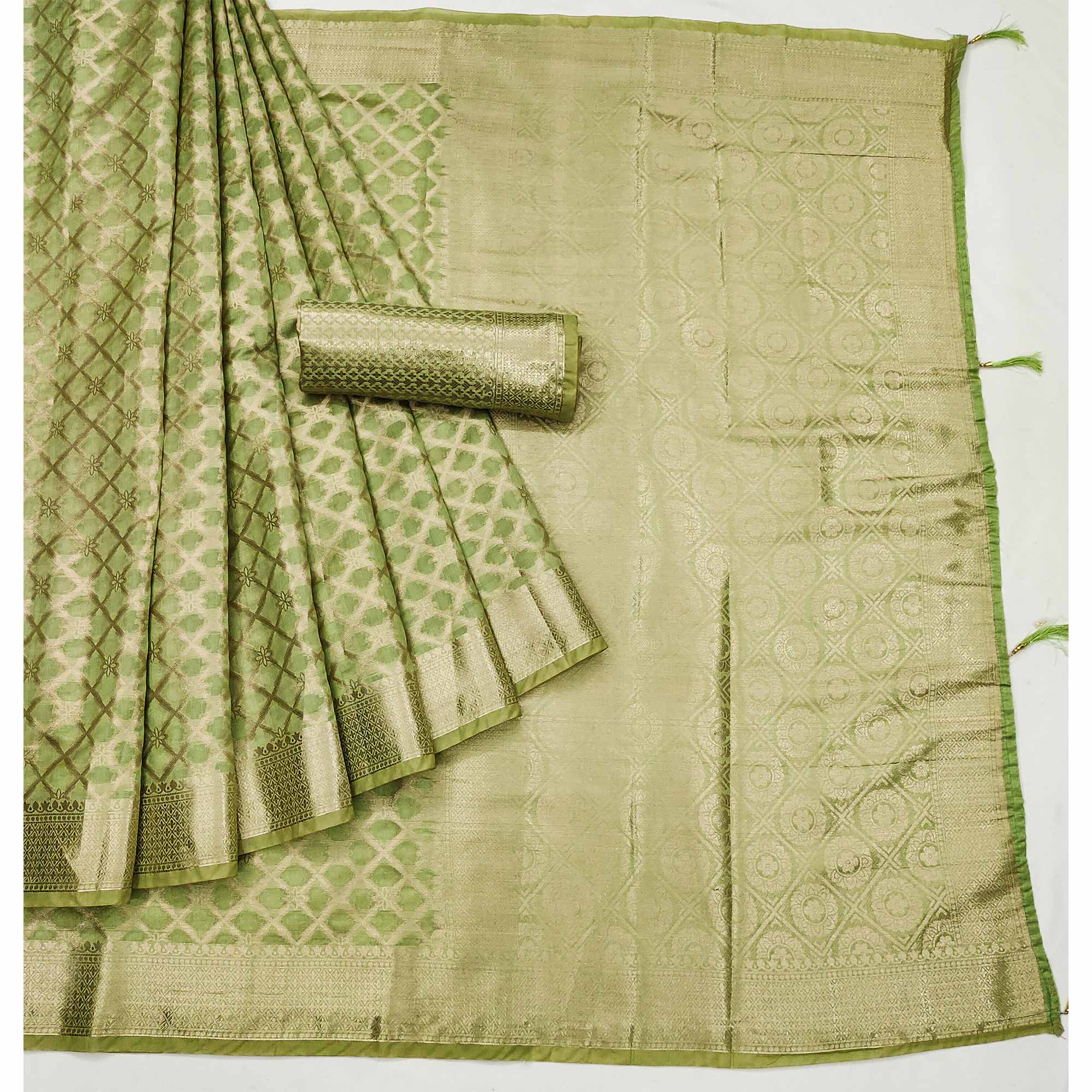 Green Woven Organza Saree