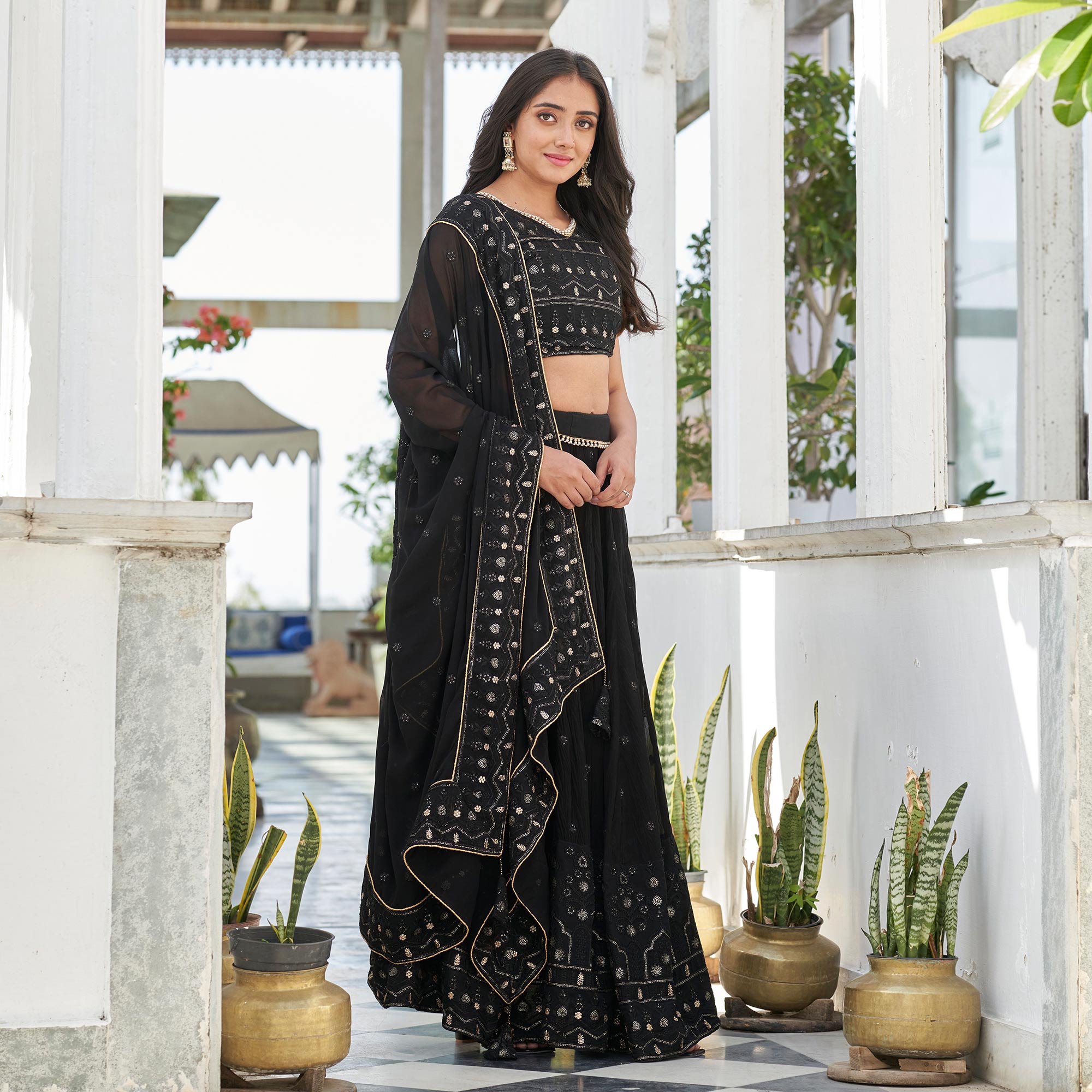 Black Sequins Embroidered Georgette Lehenga Choli